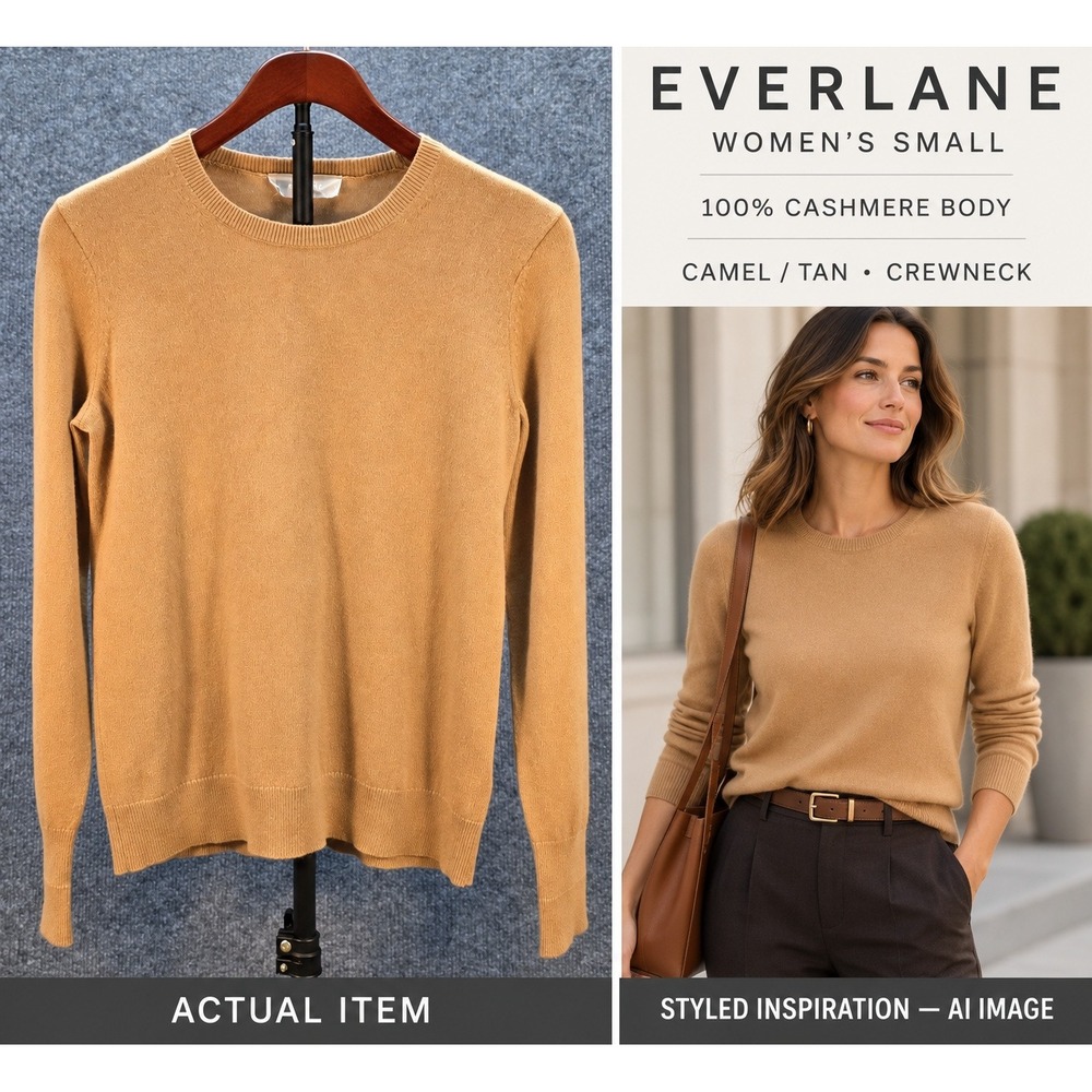 Everlane Cashmere Crewneck Sweater Womens Small Camel Tan Excellent Quiet Luxury